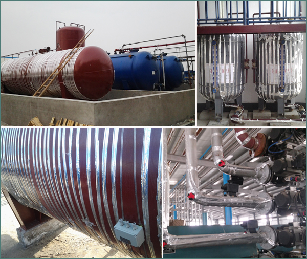 罐體、槽池保溫應采用電伴熱帶做為發熱源(圖2) 罐體、槽池保溫應采用電伴熱帶做為發熱源(圖2)